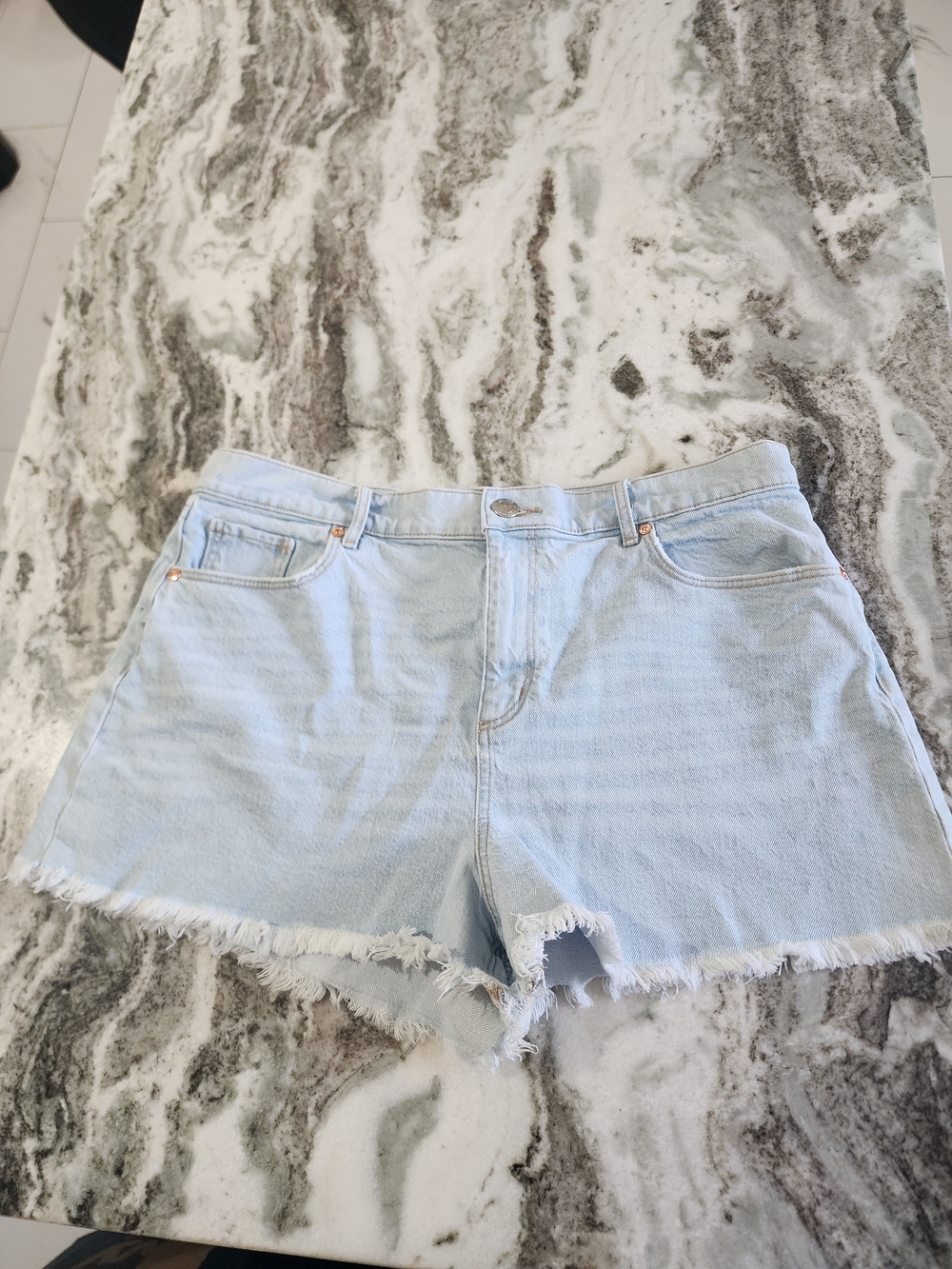 LOFT Light Wash Denim Frayed Hem Shorts